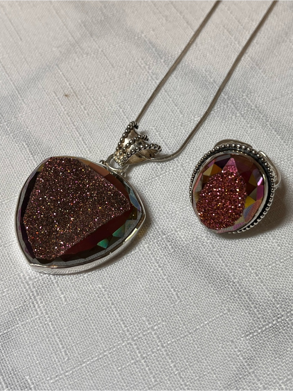 GEMS EN VOGUE 925 Sterling Silver Druzy Pendant Necklace and Ring Set - Picture 5 of 16